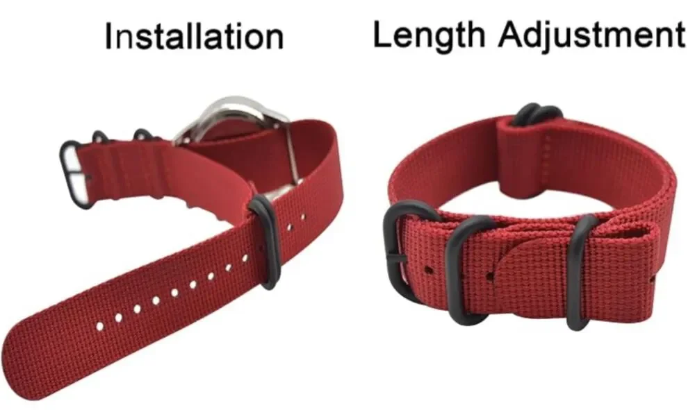 Watch Band w/Colorful Nylon Material Strap & Heavy Duty Brushed Buckle Red, 18mm